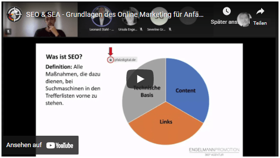 Aufzeichung Online Seminar SEO &SEA - Grundlagen des Online Marketing für Anfänger