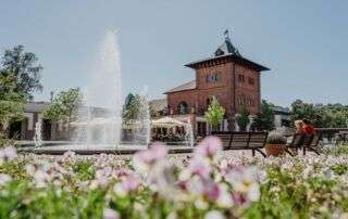 EIngangsbereich der Gartenschau mit brunnen