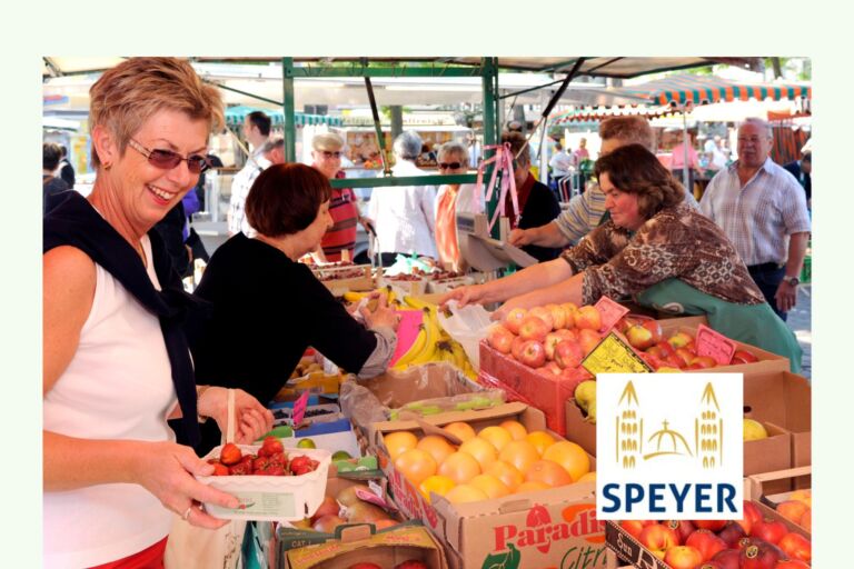 Speyer – Neuer Marktplatz-Treff auf dem Wochenmarkt am Königsplatz in Erprobung: Serviceclubs und Stadtverwaltung testen neues Angebot zur Attraktivierung des Wochenmarkts