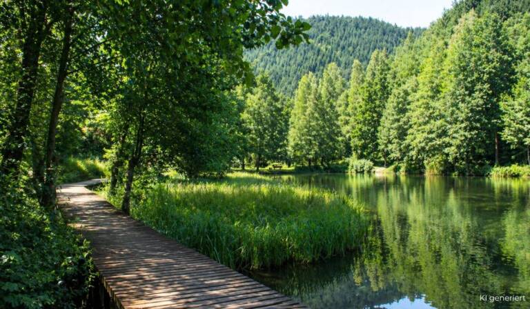 Helmbachweiher Elmstein: Naturbad mit Liegewiese, Kiosk und Pfälzerwald-Idylle