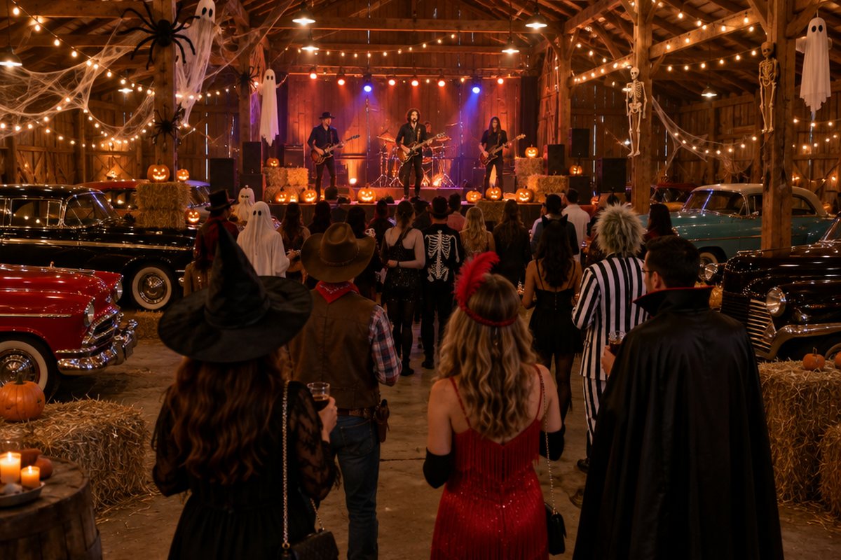 Symbolbild zu Halloween-Party in der Oldtimer-Scheune Ottersheim 2026 (KI-generiert)