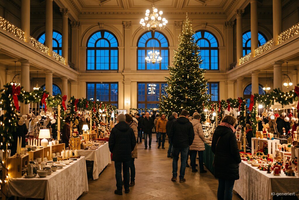 Weihnachtsmarkt-Atmosphäre am Abend – Symbolbild zu Kulturmarkt in der Fruchthalle 2026