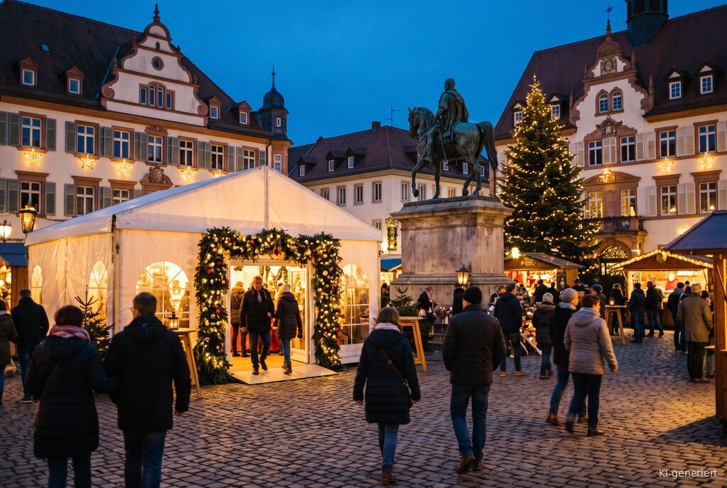Weihnachtsmarkt-Atmosphäre am Abend – Symbolbild zu Kunsthandwerklicher Thomas-Nast-Nikolausmarkt 2026