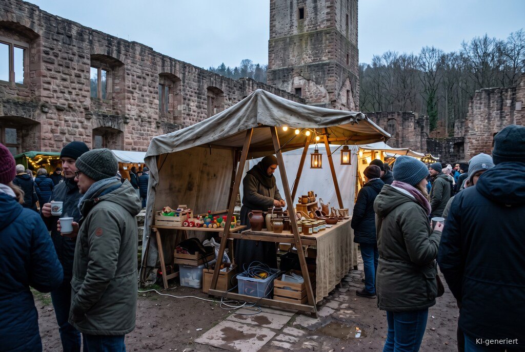 Weihnachtsmarkt-Atmosphäre am Abend – Symbolbild zu Mittelalterlicher Weihnachtsmarkt Burg Landeck 2026