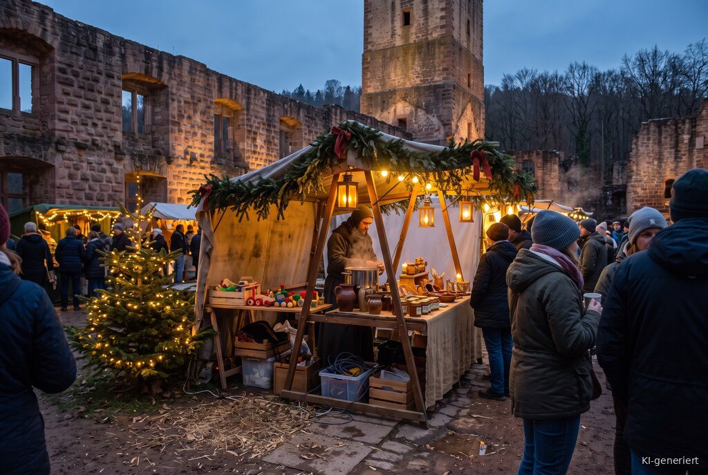 Weihnachtsmarkt-Atmosphäre am Abend – Symbolbild zu Mittelalterlicher Weihnachtsmarkt Burg Landeck 2026