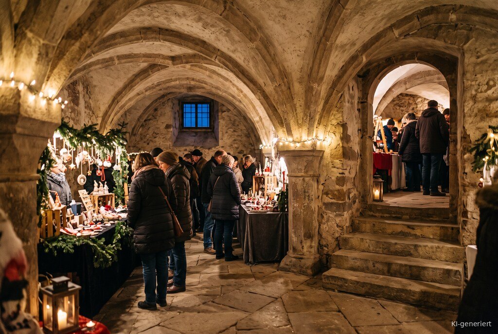Weihnachtsmarkt-Atmosphäre am Abend – Symbolbild zu Weihnachtsmarkt in den Rheingräflichen Gewölben Grumbach 2026